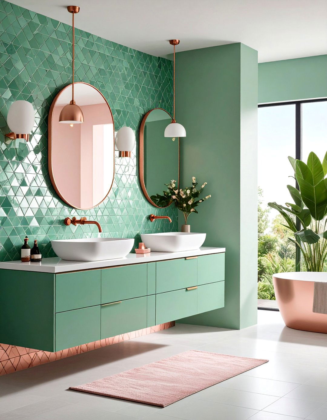 Mint Green and Rose Gold Modern Bathroom - 25 Green and Gold Bathroom Ideas
