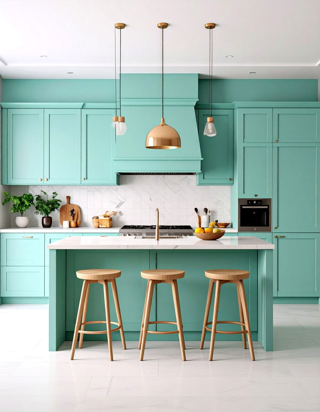 Mint Kitchen Island with White Perimeter Cabinets - 25 Mint Kitchen Decor Ideas