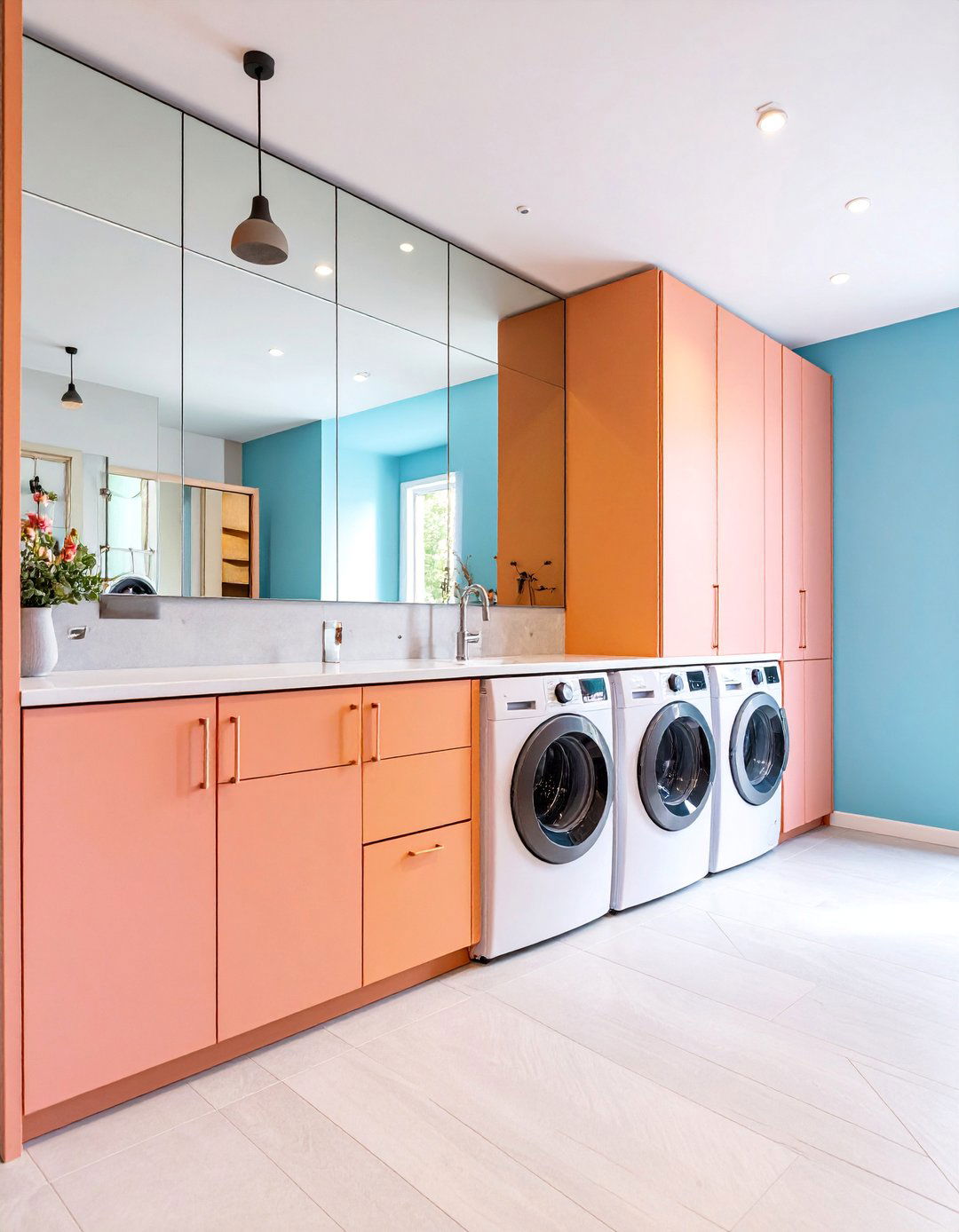 Mirror Enhanced Laundry Closet with Space Illusion - 25 Laundry Closet Ideas