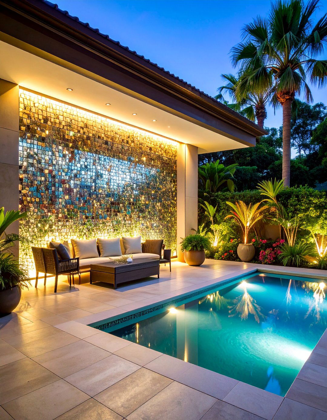 Mirror Mosaic Feature Wall with Ambient LED Backlighting - 25 Patio Wall Ideas