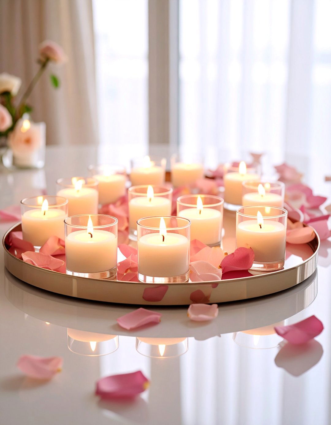 Mirror Tray with Tea Light Collection - 25 Dining Table Centerpiece Ideas