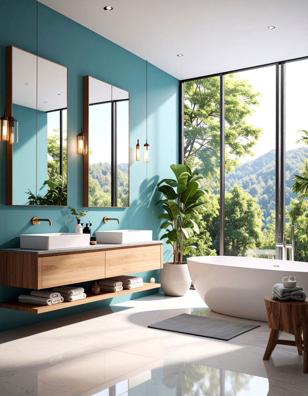 Mirror Wall Bathroom with Reflective Spaciousness - 25 Scandinavian Bathroom Ideas