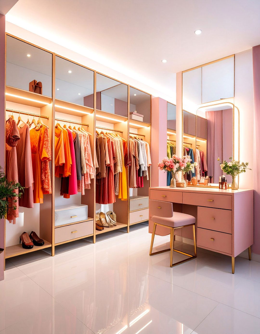 Mirror Wall Reflection Dressing Room - 25 Small Dressing Room Ideas
