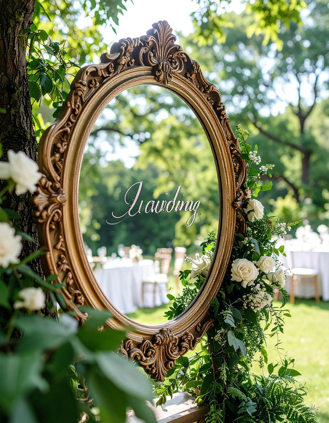 Mirror Wedding Sign with Etched Elegant Script - 25 Wedding Sign Ideas