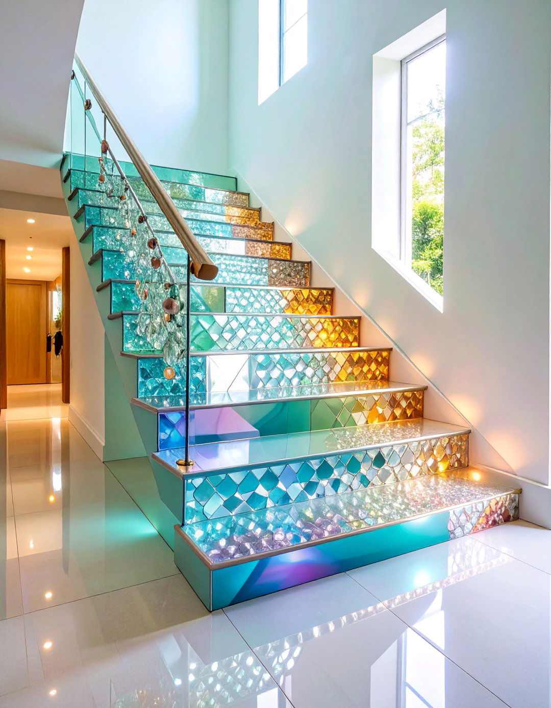 Mirror and Crystal Mosaic Design - 25 Stair Riser Ideas