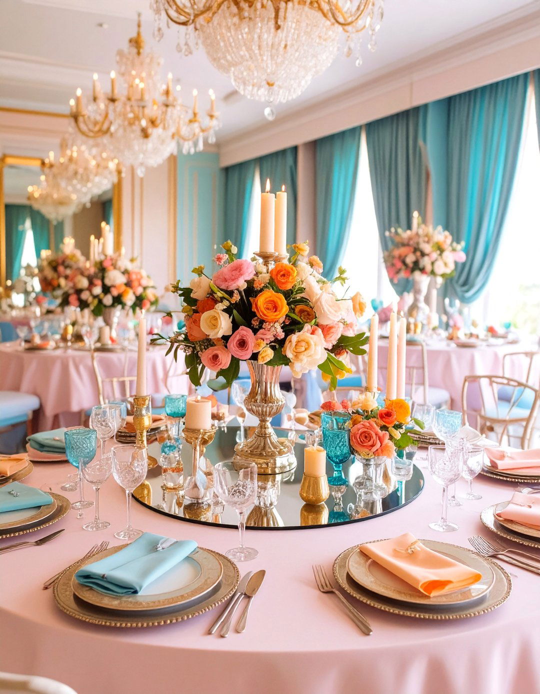 Mirror and Votive Candle Array - 25 non-floral wedding centerpiece ideas