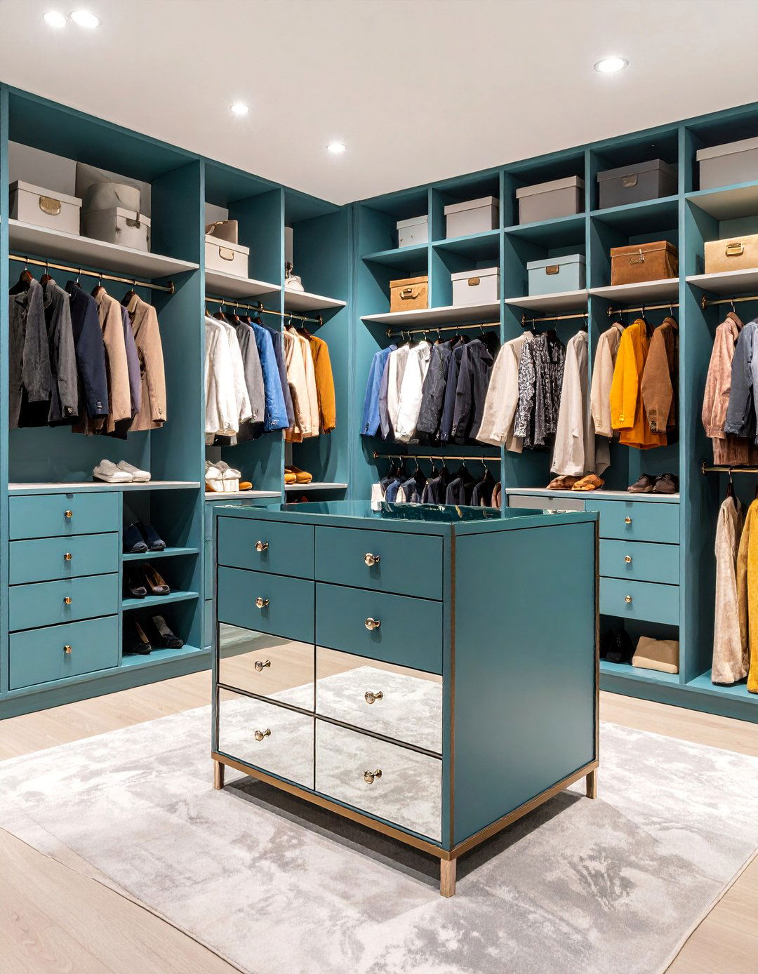 Mirrored Closet Island with Glamour Features - 25 Closet Island Ideas