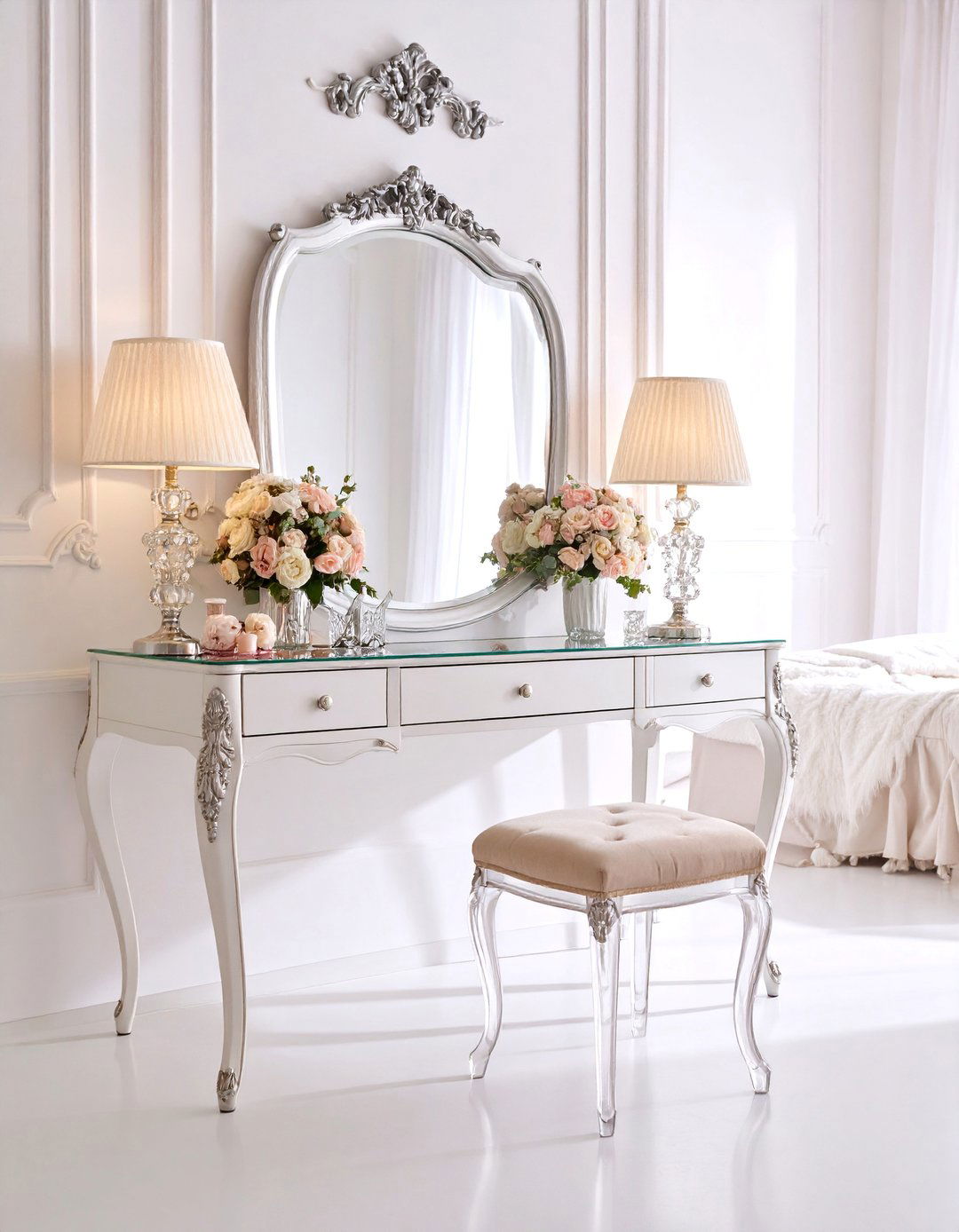 Mirrored Vanity with Crystal Accents - 25 Vanity Room Ideas