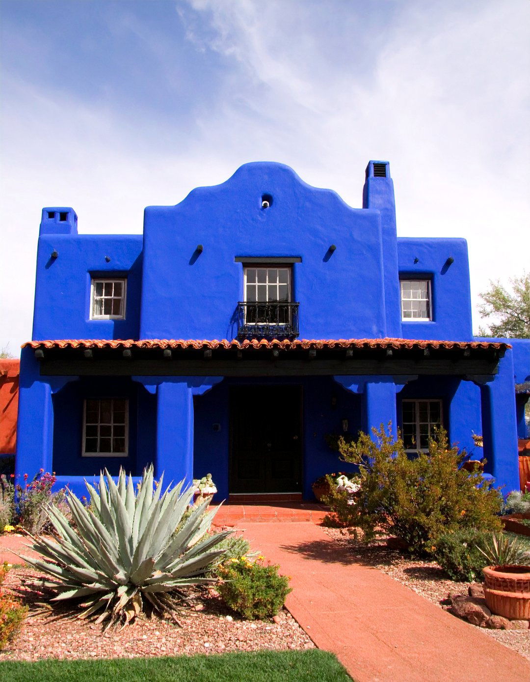 Mission Revival Dark Blue with Black Tile Roof - 25 Dark Blue House With Black Trim