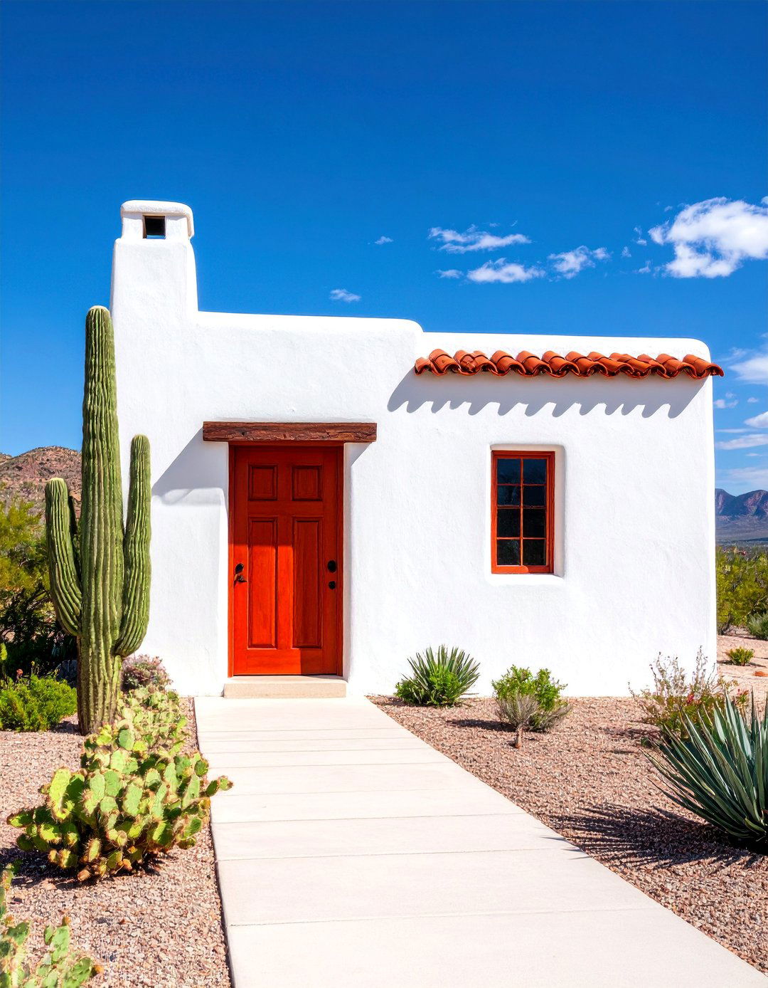 Mission Revival White House with Curved Black Door - 25 White House Ideas With Black Doors