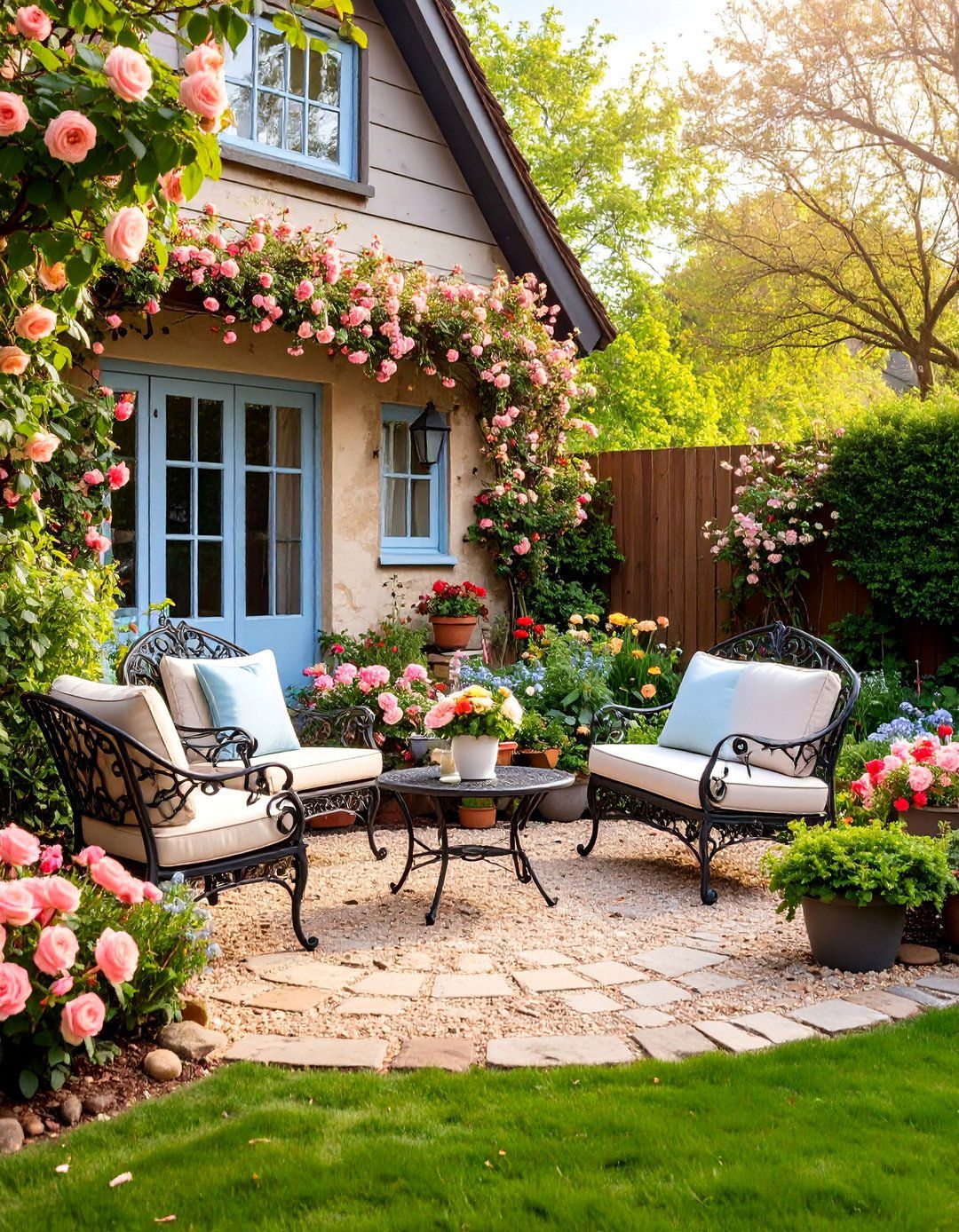 Mixed Bark Mulch Cottage Seating Patio - 25 mulch patio ideas