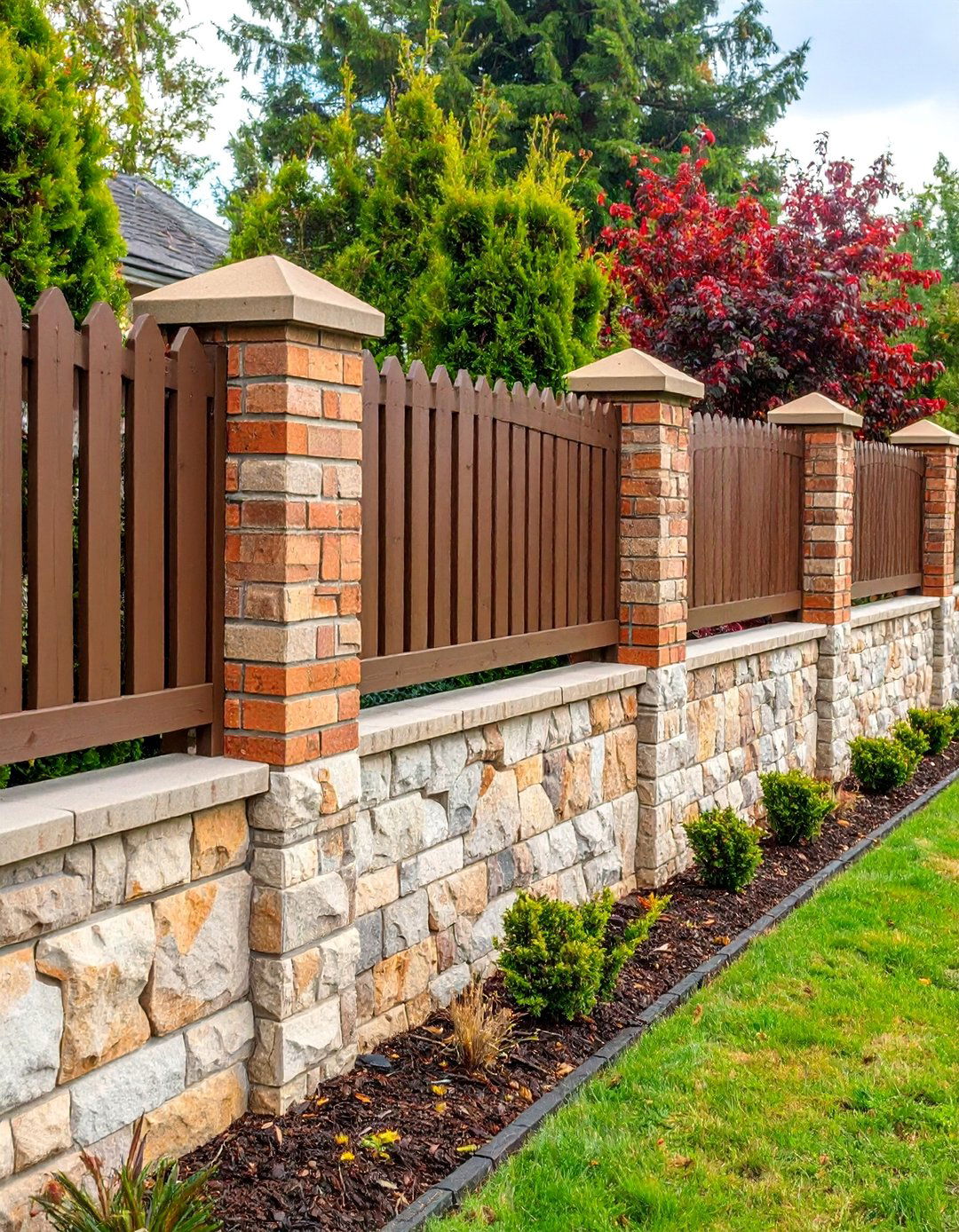 Mixed Brick and Stone Texture Fence - 25 Brick Fence Ideas