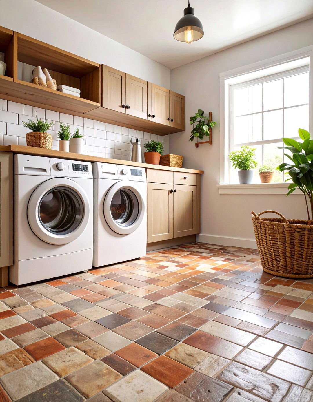 Mixed Color Brick with Artisanal Character - 25 Brick Floor Laundry Room Ideas