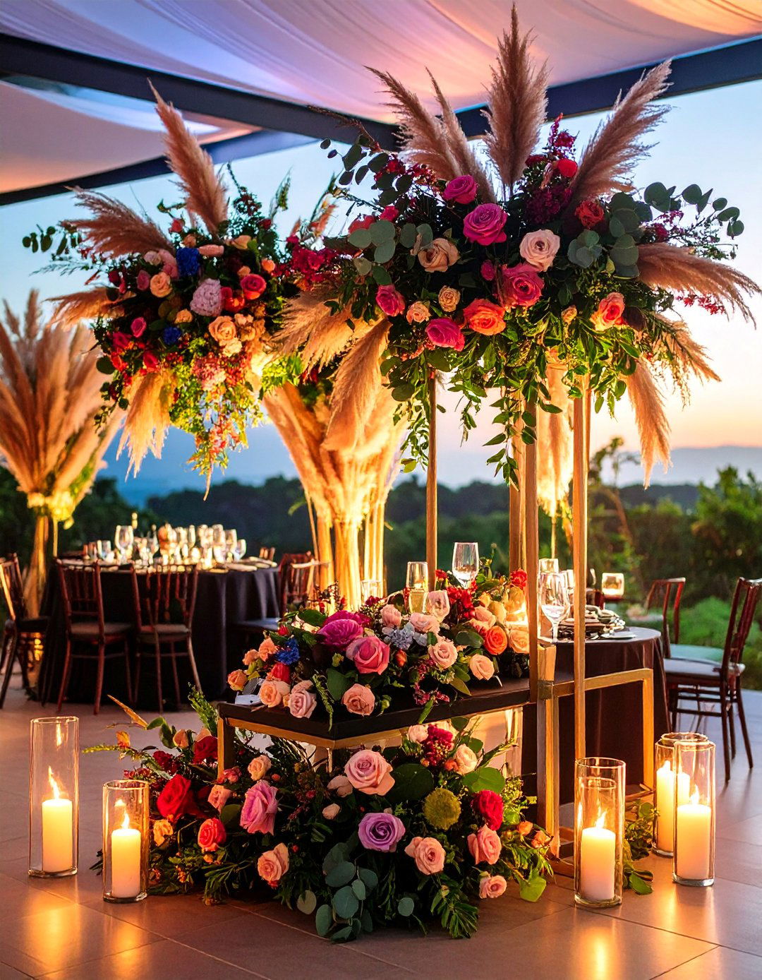 Mixed Floral Arrangements - 25 Pampas Grass Wedding Decor Ideas