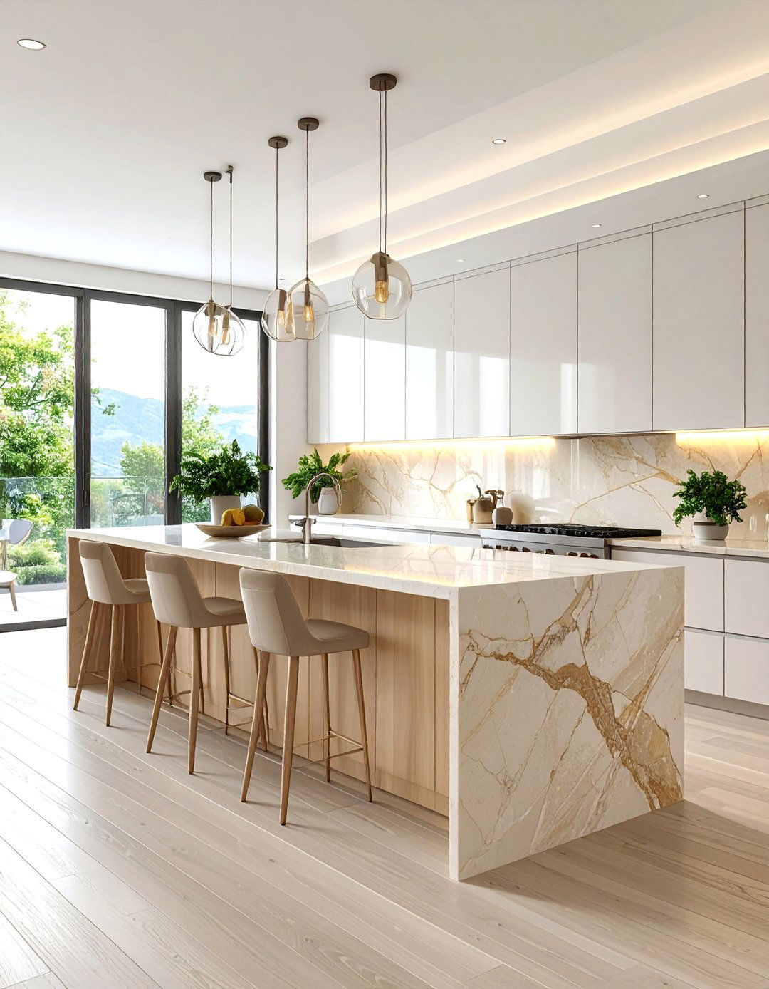 Mixed Glass and Stone Linear - 25 Kitchen Backsplash Ideas