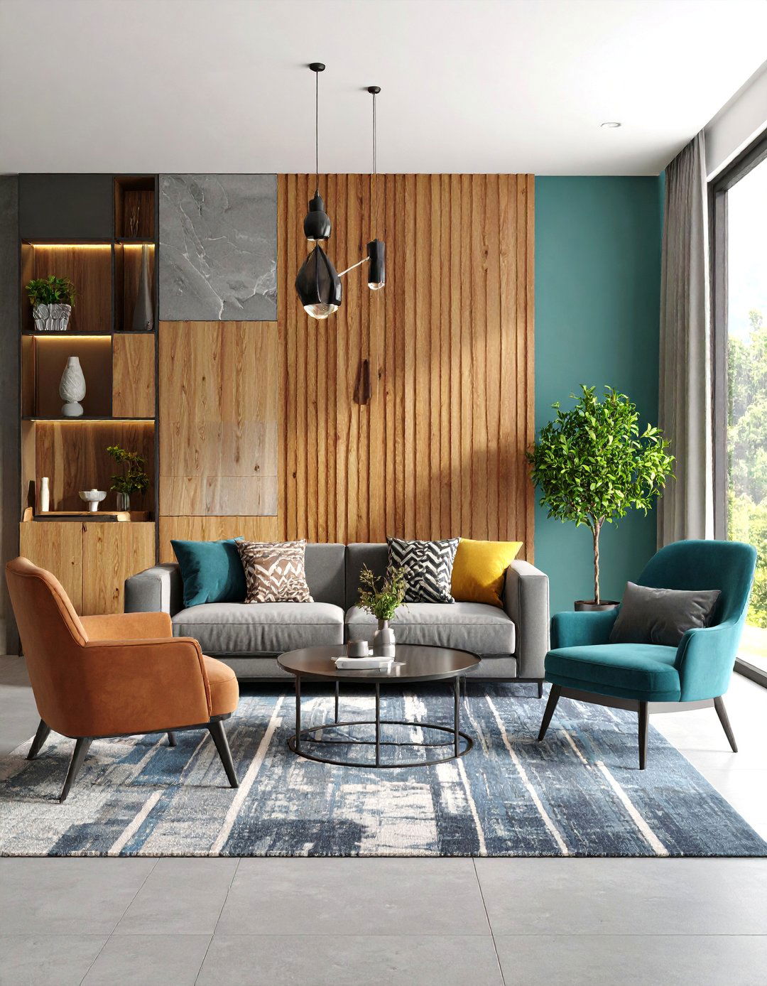 Mixed Material Accent Wall with Storage - 25 Fireplace Accent Wall Ideas