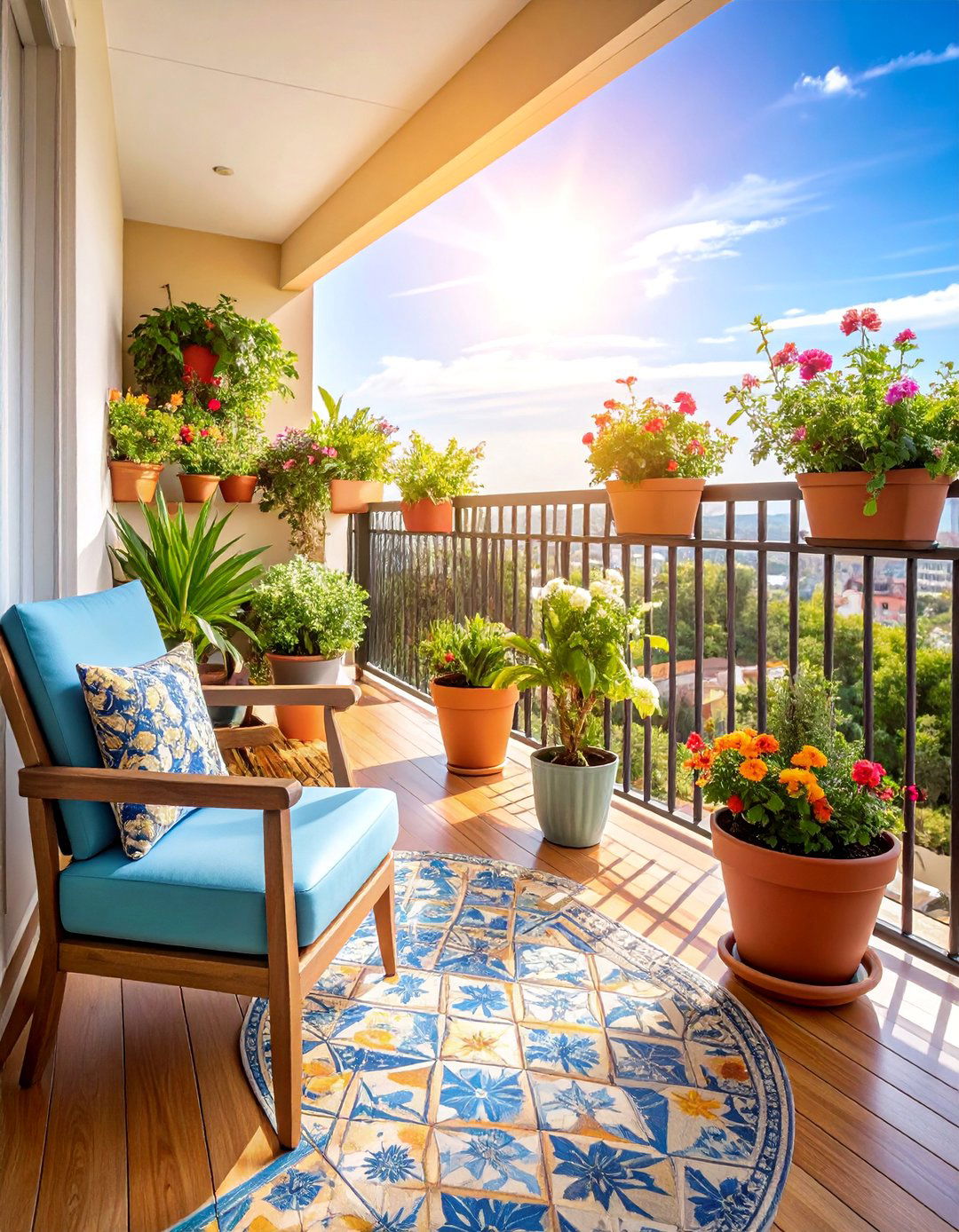 Mixed Material Balcony with Eclectic Design - 25 Balcony Tiles Ideas