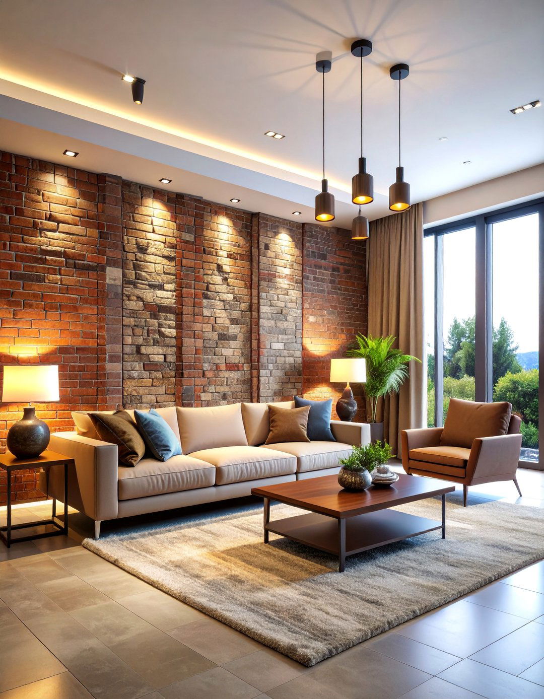 Mixed Material Brick and Stone Wall - 25 Brick Accent Wall Ideas