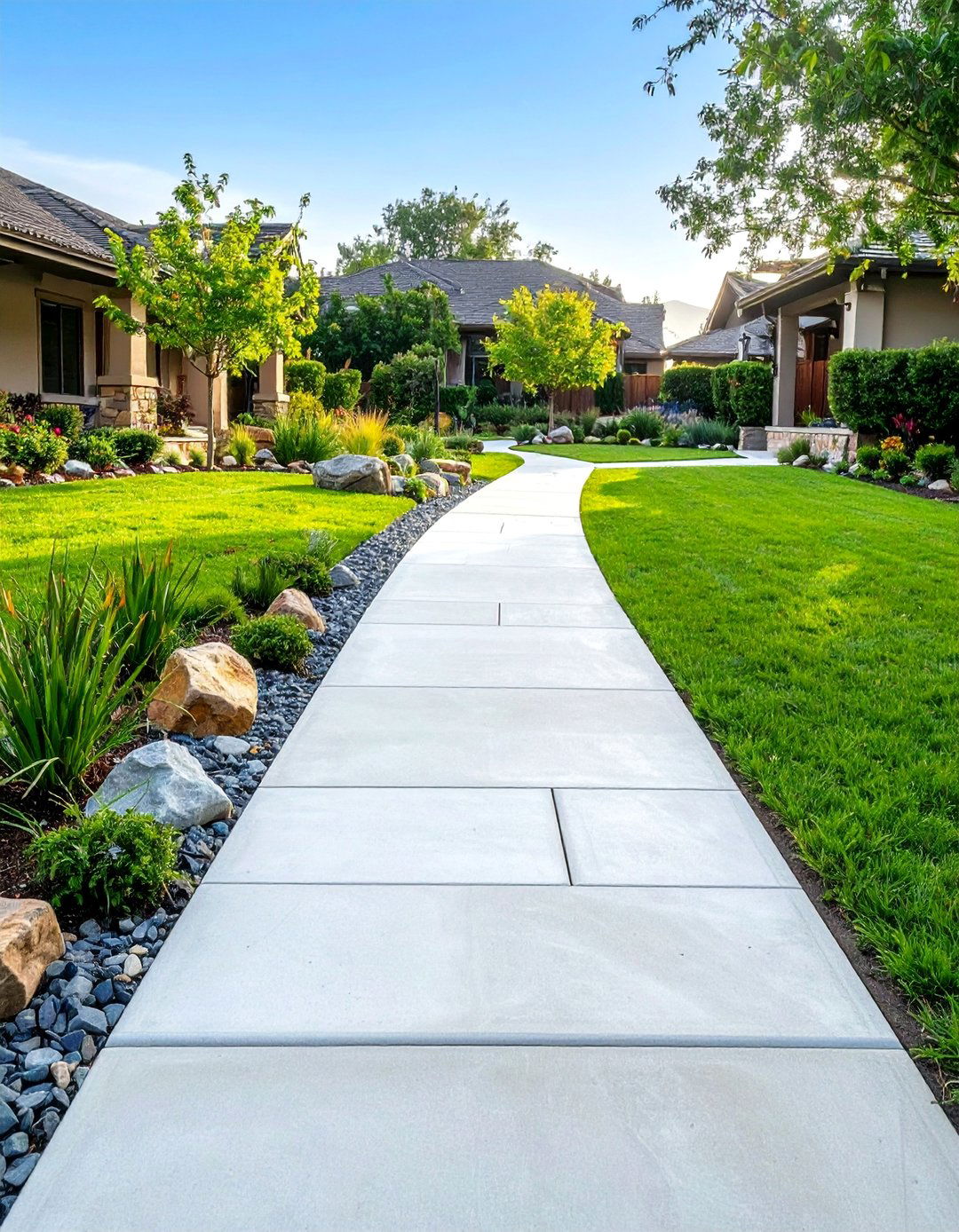 Mixed Material Concrete and Natural Stone Walkway - 25 Concrete Paver Walkway Ideas