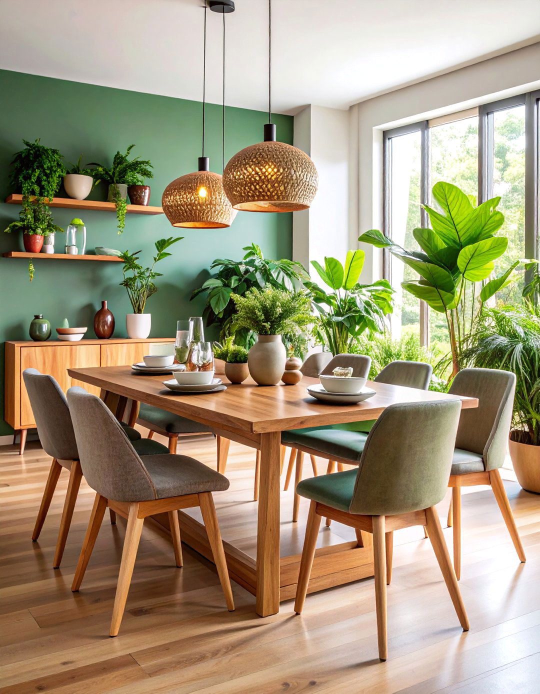 Mixed Material Dining Space with Wood and Stone Elements - 25 Organic Modern Interior Design Ideas
