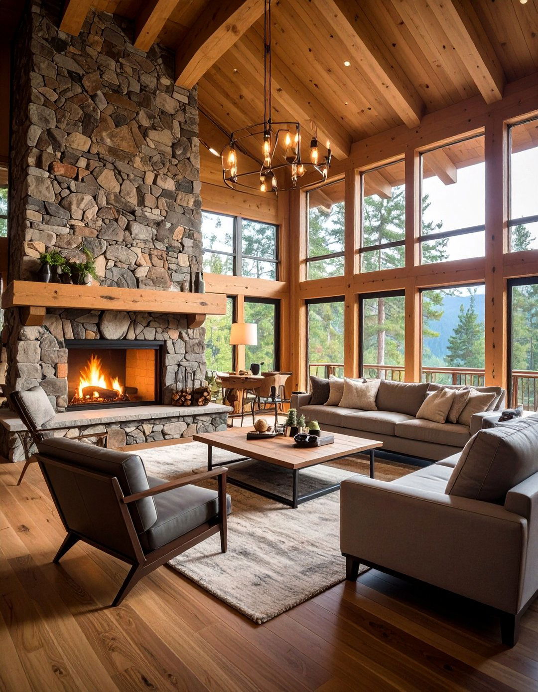 Mixed Material Fireplace with Stone and Steel - 25 Cabin Fireplace Ideas
