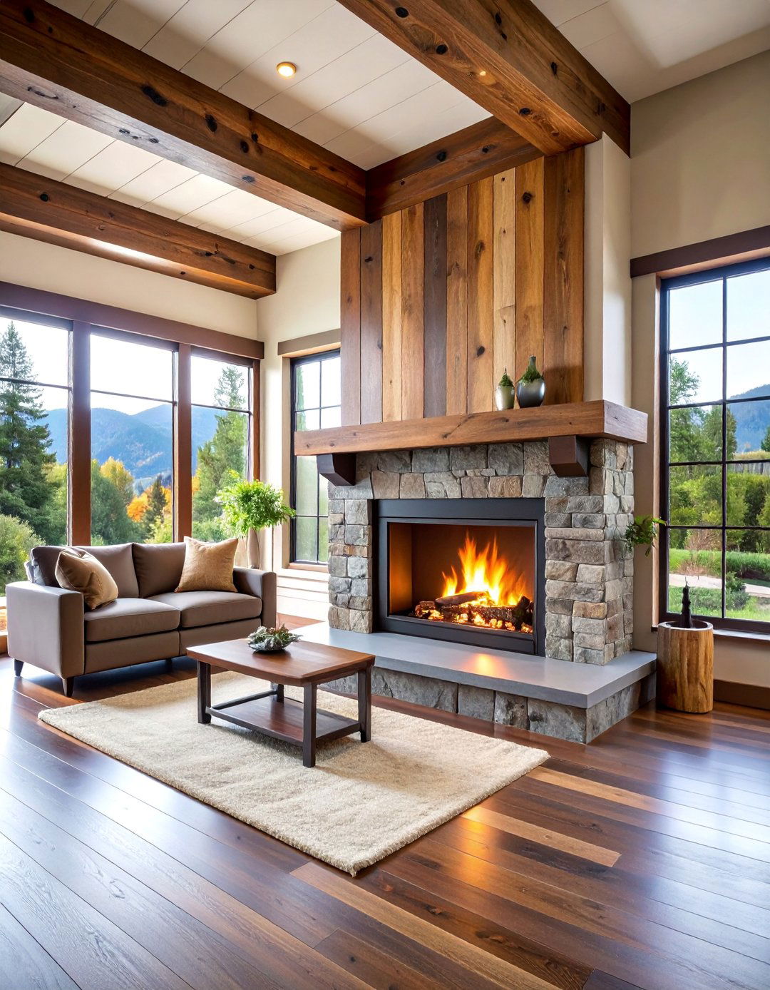 Mixed Material Fireplace with Wood and Metal Accents - 25 Modern Fireplace Ideas