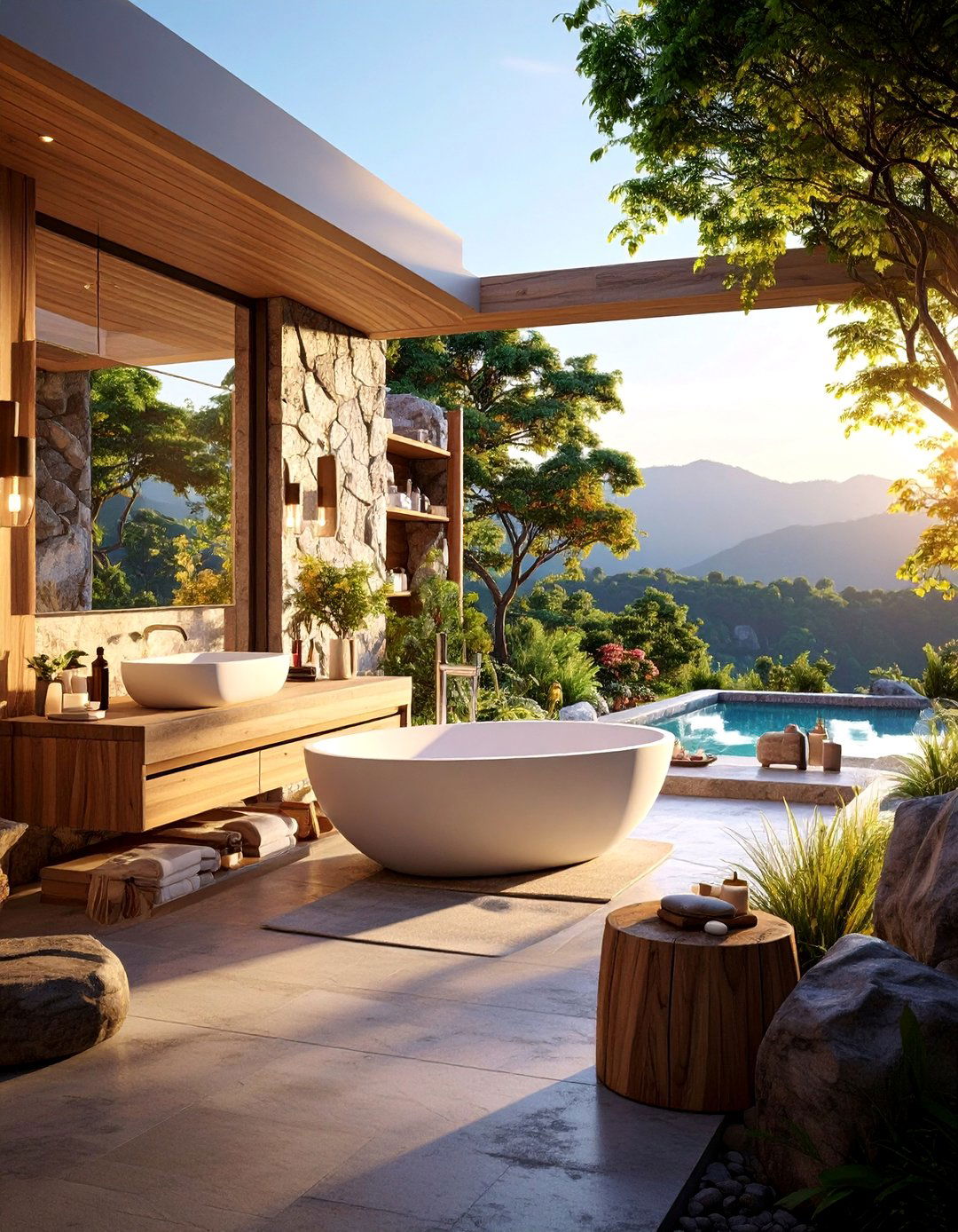 Mixed Material Geometric Modern Rustic - 25 Rustic Outdoor Bathroom Ideas