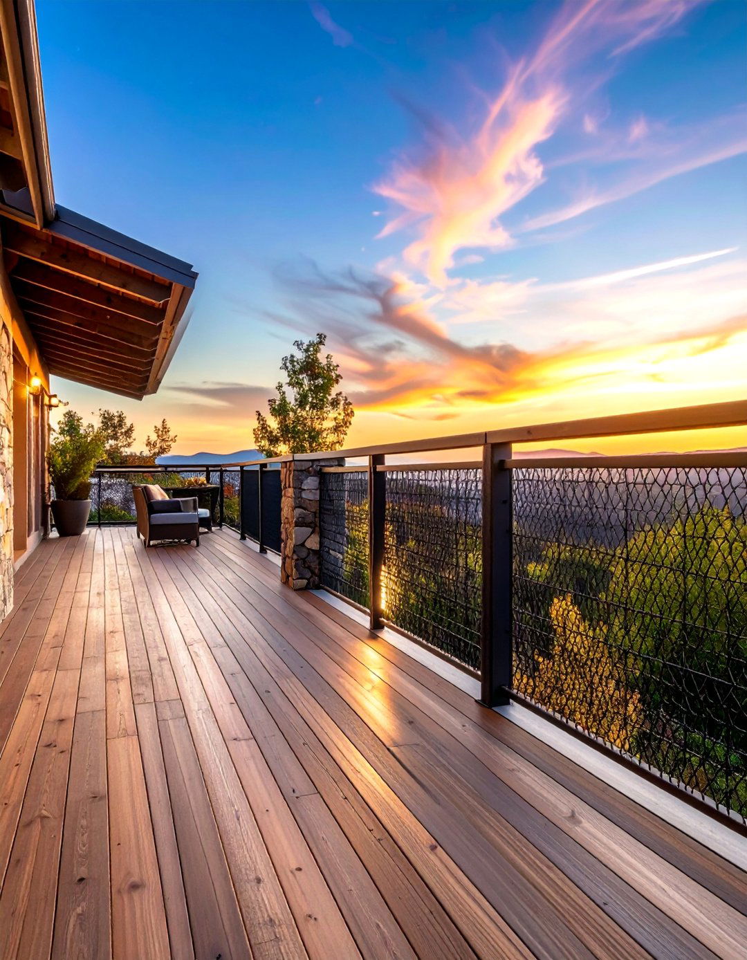 Mixed Material Hog Wire Railing Design - 25 Hog Wire Deck Railing Ideas