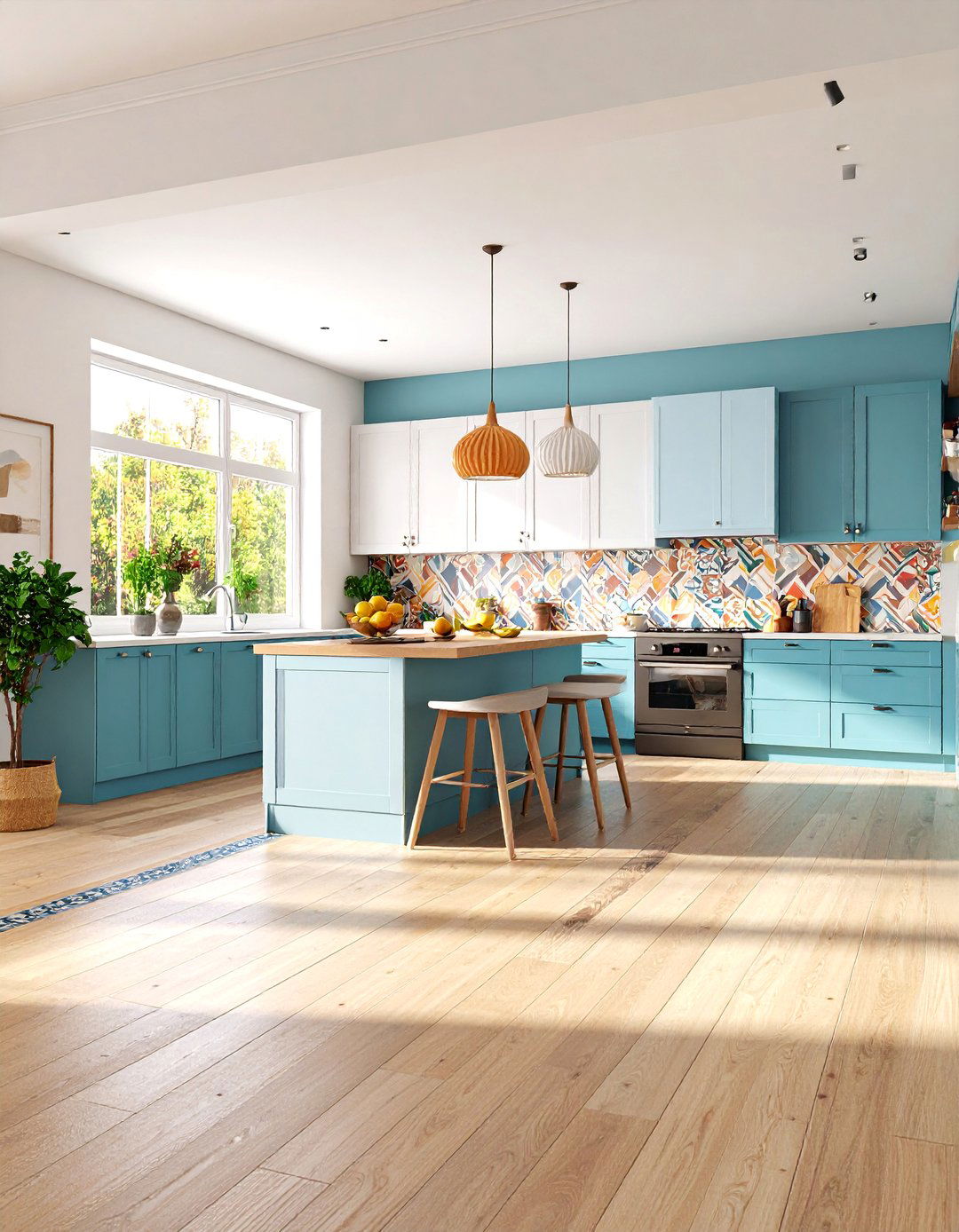 Mixed Material Kitchen Floor with Creative Zones - 25 Kitchen Floor Ideas