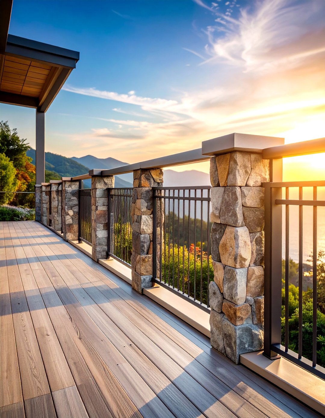 Mixed Material Metal and Stone Deck Railing - 25 Metal Deck Railing Ideas