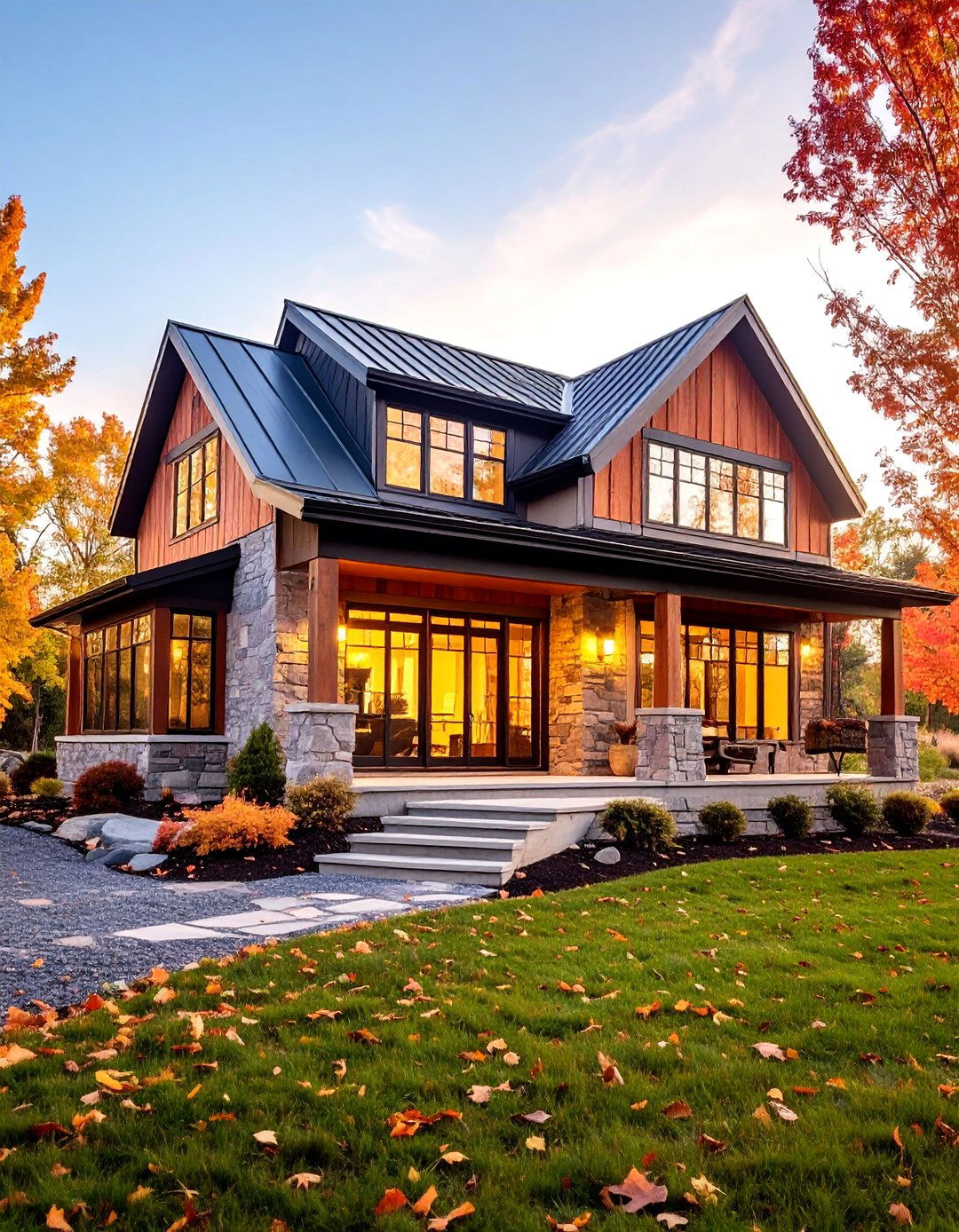 Mixed Material Modern Farmhouse - 25 Stone Exterior Home Ideas