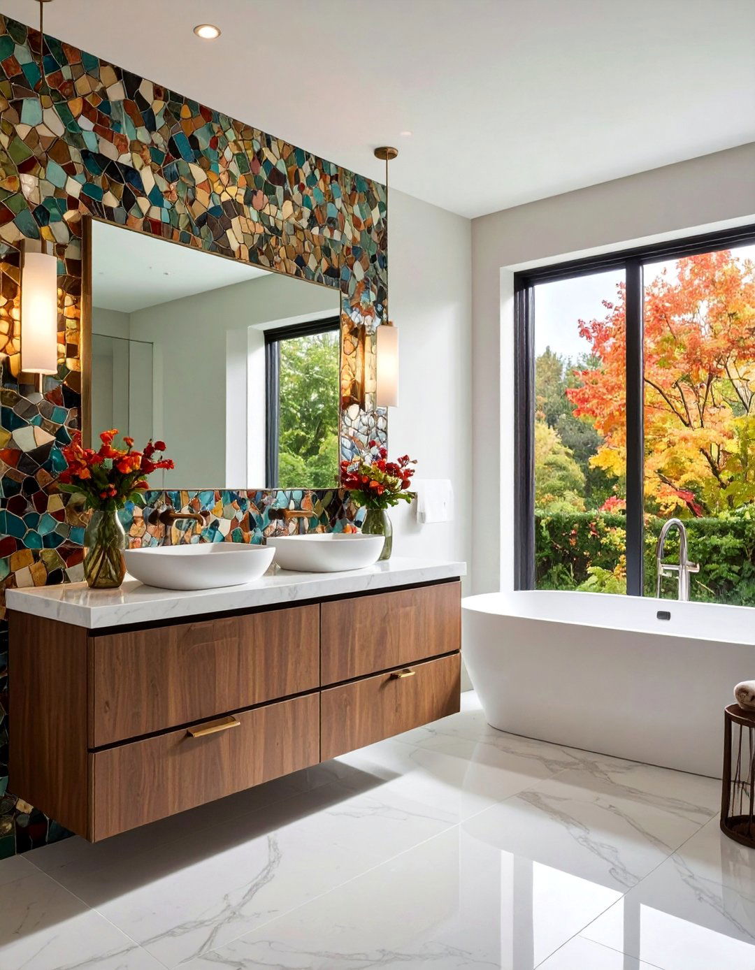 Mixed Material Mosaic Backsplash - 25 Bathroom Backsplash Ideas