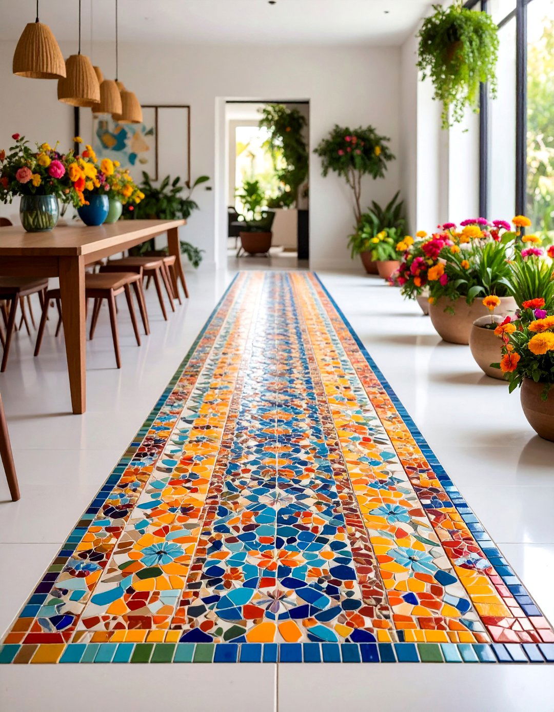 Mixed Material Mosaic Border - 25 Floor Transition Ideas