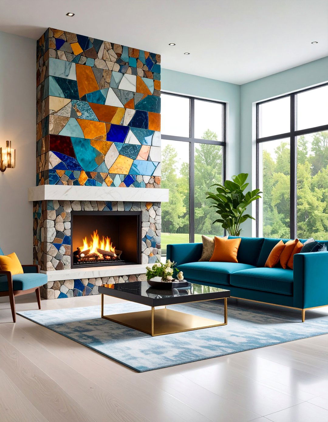 Mixed Material Mosaic Composition - 25 Fireplace Tile Ideas