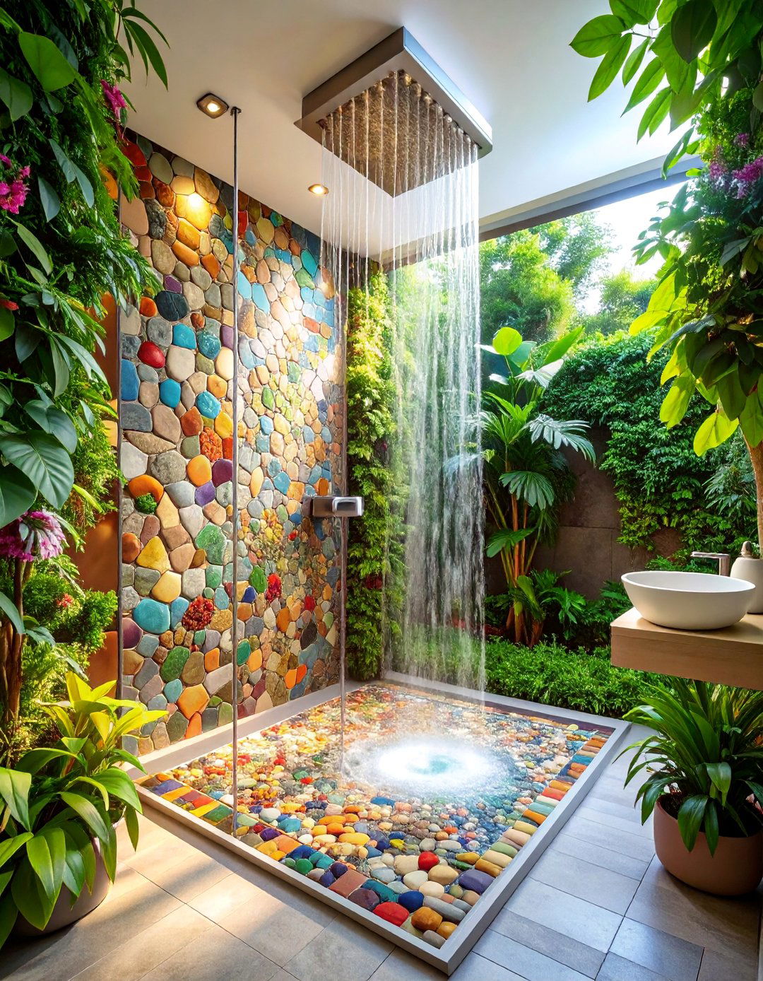 Mixed Material Mosaic Design - 25 Walk-in Shower Tile Ideas