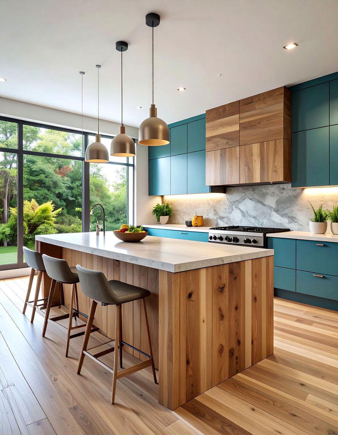 Mixed Material Shiplap Island with Stone and Wood Combination - 25 Kitchen Shiplap Ideas With Kitchen Island Ideas