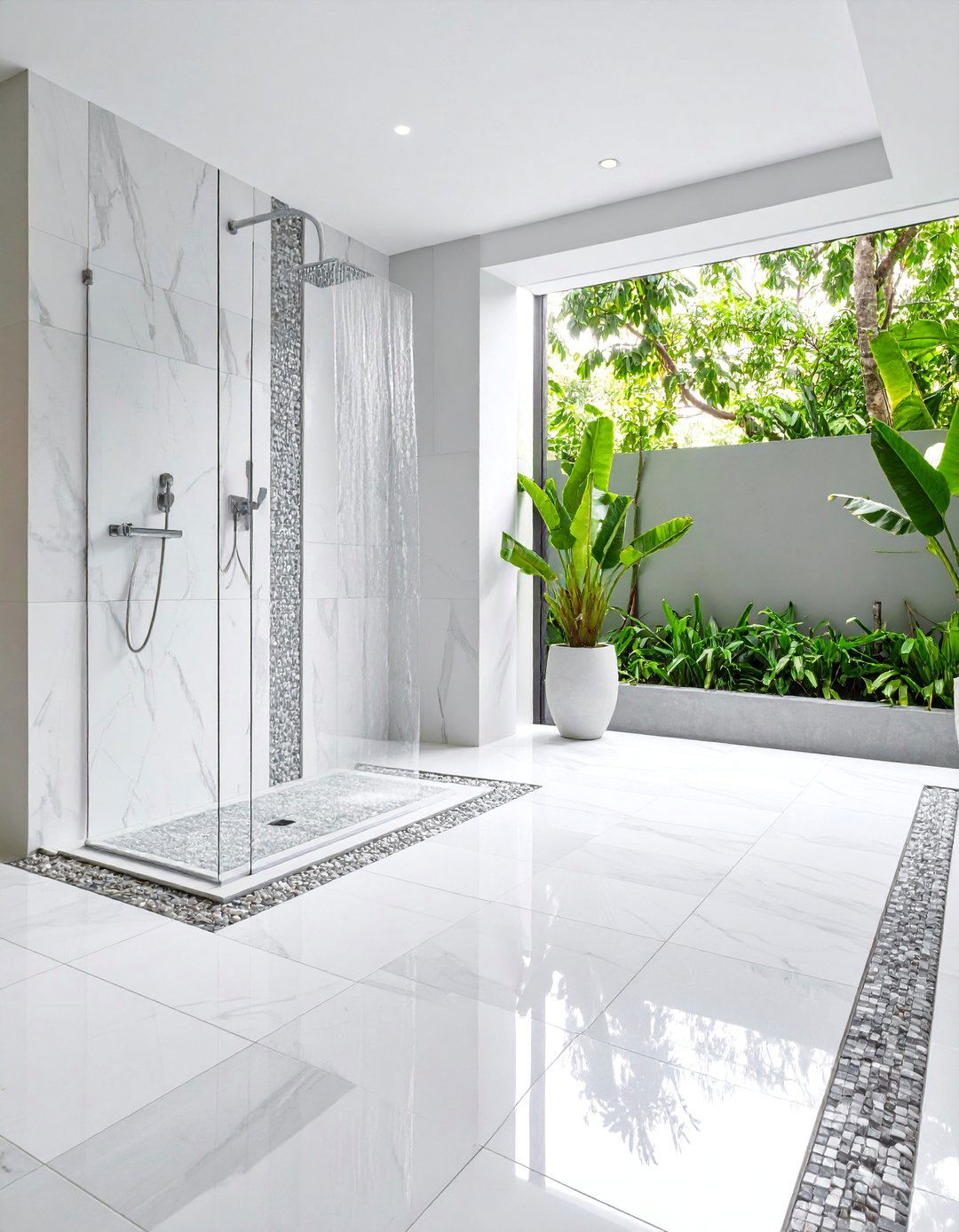 Mixed Material Shower Floor Tiles - 25 Shower Floor Tile Ideas