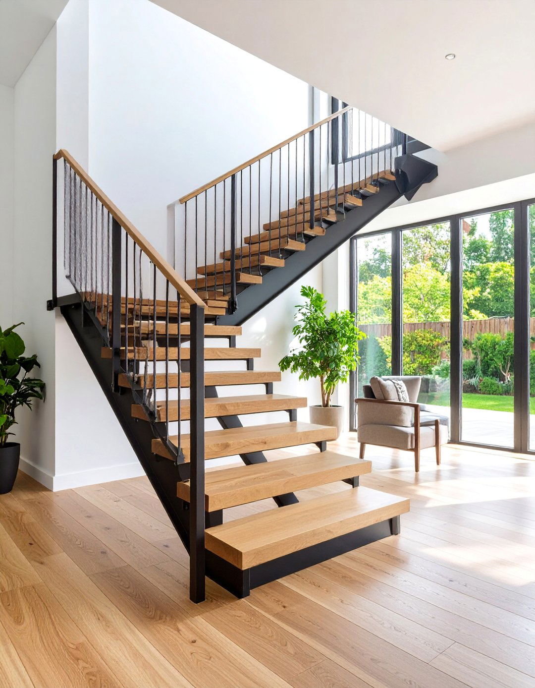 Mixed Material Staircase with Wood and Steel - 25 Contemporary Staircase Design Ideas