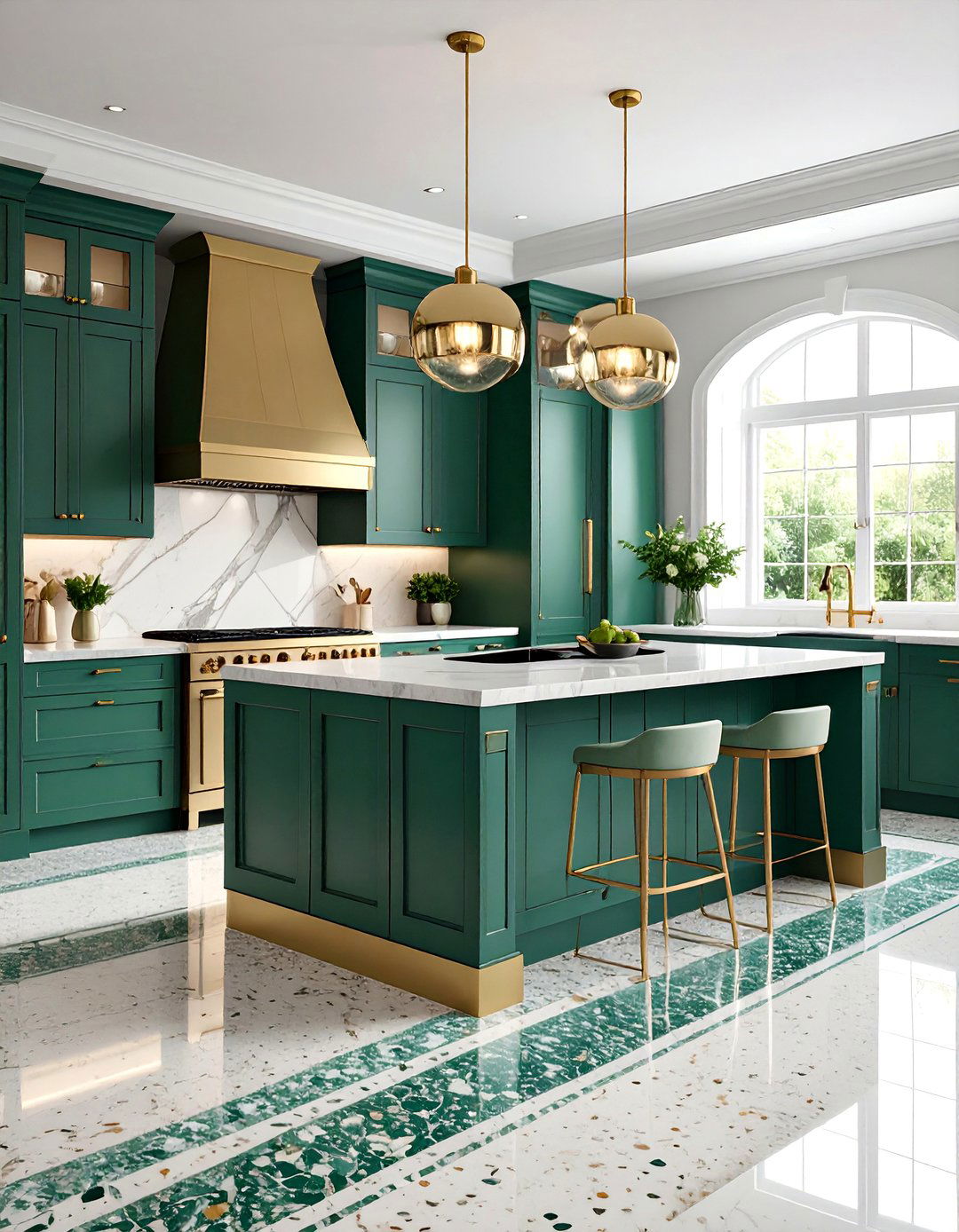 Mixed Material Stripe Terrazzo Kitchen Floor with Brass - 25 Terrazzo Kitchen Floor Ideas