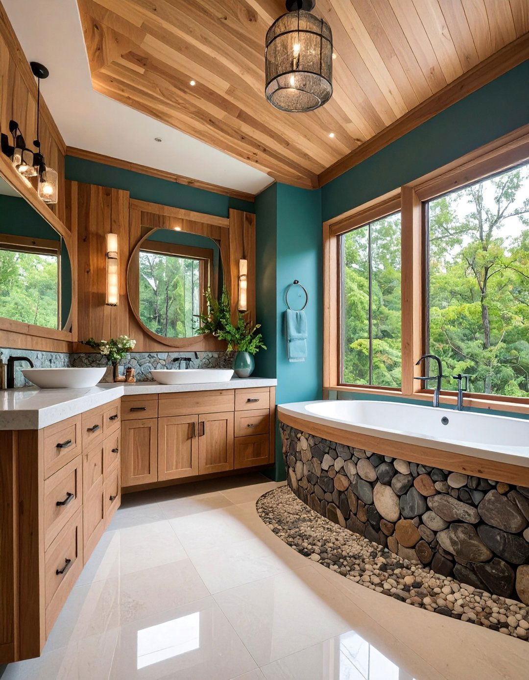 Mixed Material Wainscoting with Wood and Stone - 25 Powder Room Wainscoting Ideas