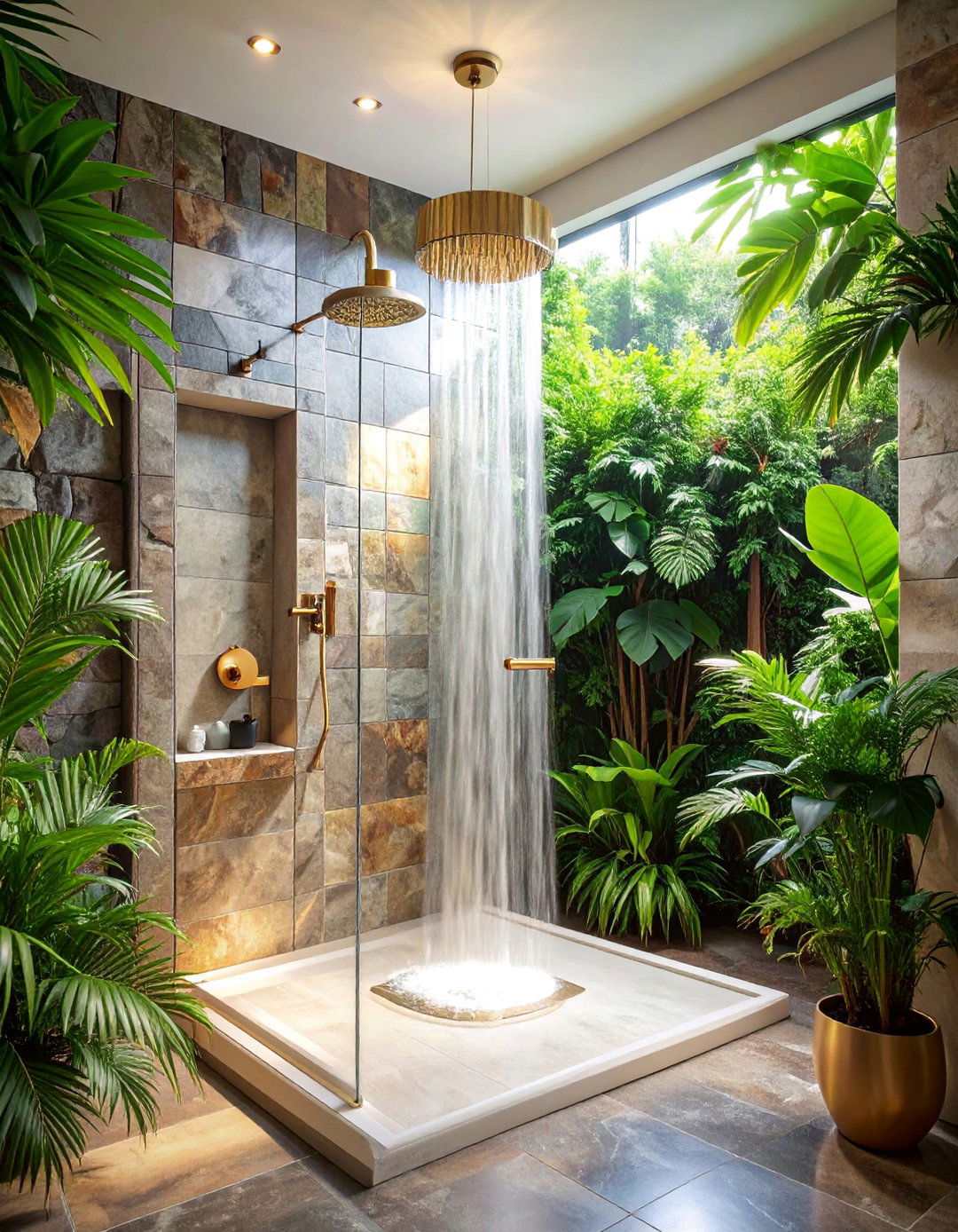 Mixed Material Walk in Shower with Luxury Finishes - 25 Small Bathroom Walk-in Shower Ideas