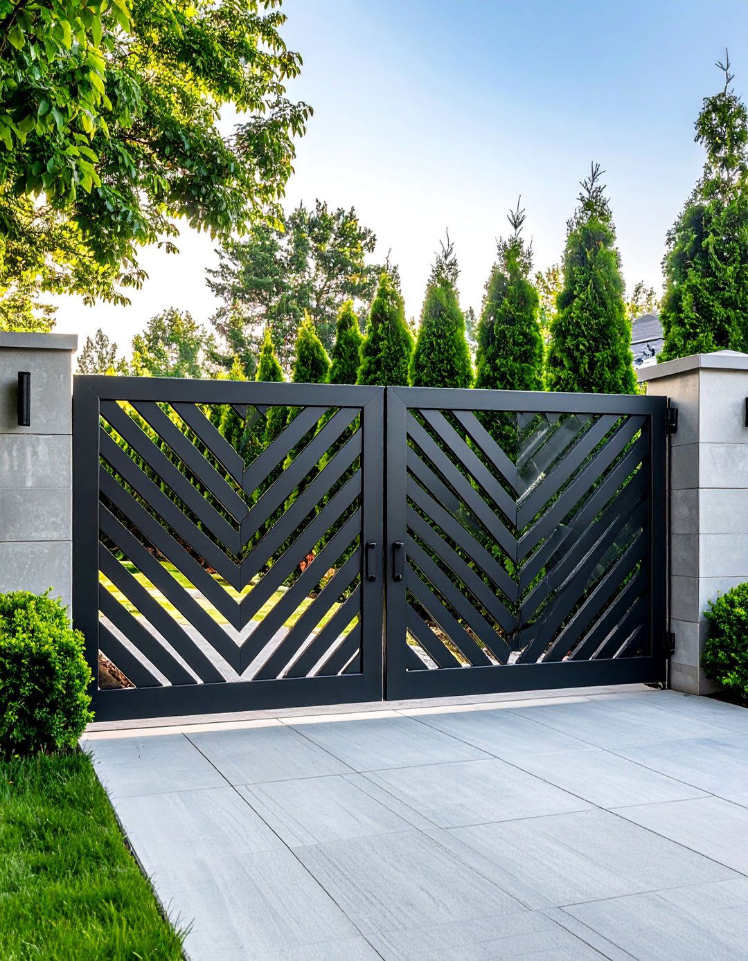 Mixed Material Wood and Metal Chevron Fence Gate - 25 Fence Gate Ideas