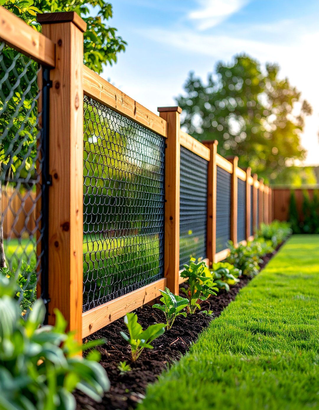 Mixed Material Wood and Wire Fence - 25 Wood Fence Ideas