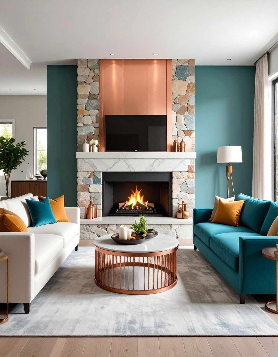 Mixed Media Fireplace with Copper and Stone - 25 Craftsman-style Fireplace Ideas