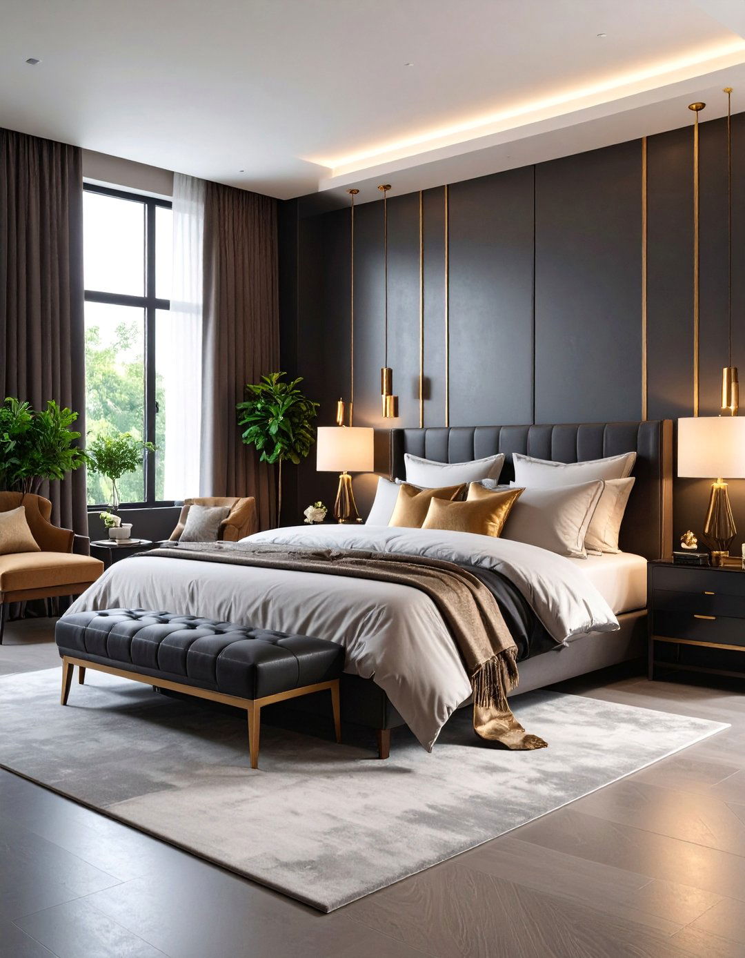 Mixed Metal Bedroom with Brass and Black Accents - 25 Modern Bedroom Ideas