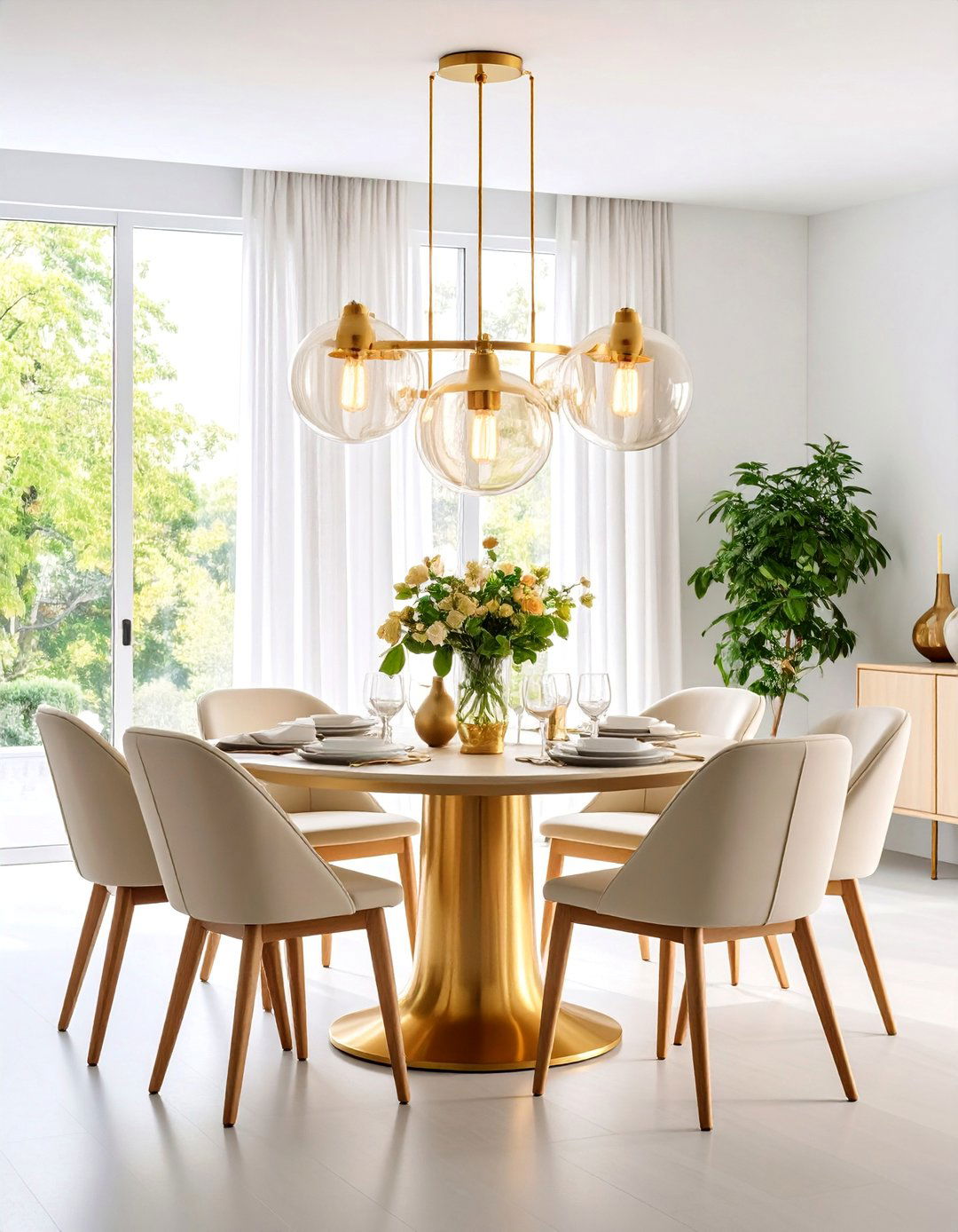 Mixed Metal Chandelier with Glass Globe Elements - 25 Transitional Dining Room Ideas