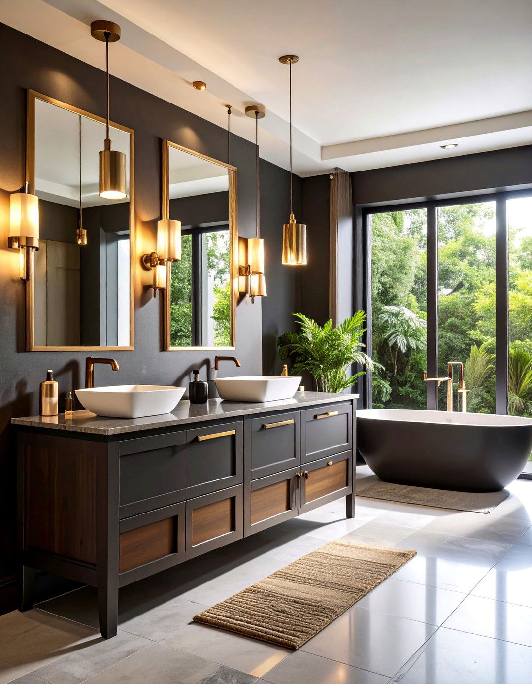 Mixed Metal Finish Coordinated Lighting Suite - 25 Bathroom Lighting Ideas