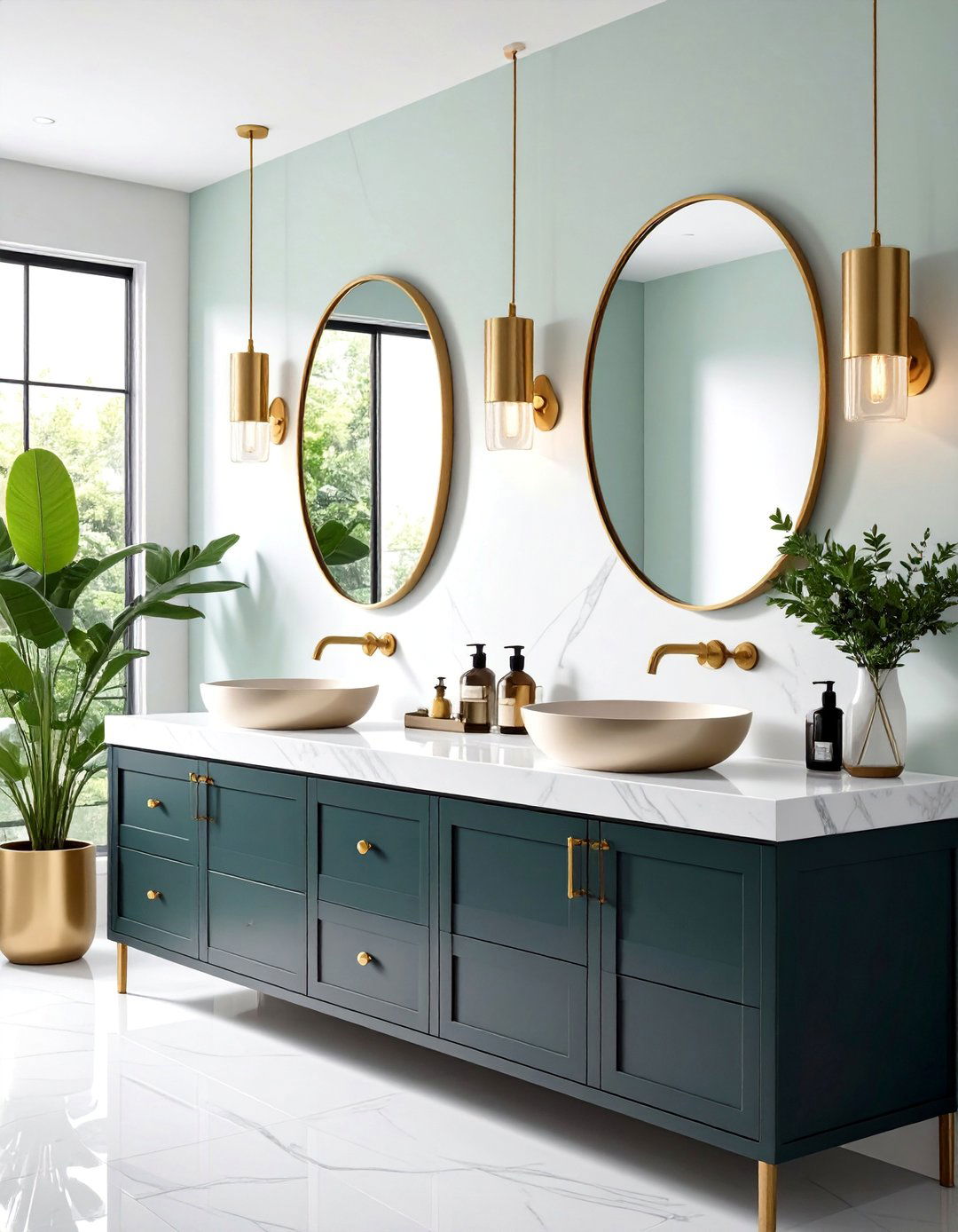 Mixed Metal Fixtures with Brass and Matte Black Accents - 25 Elegant Bathroom Decor Ideas