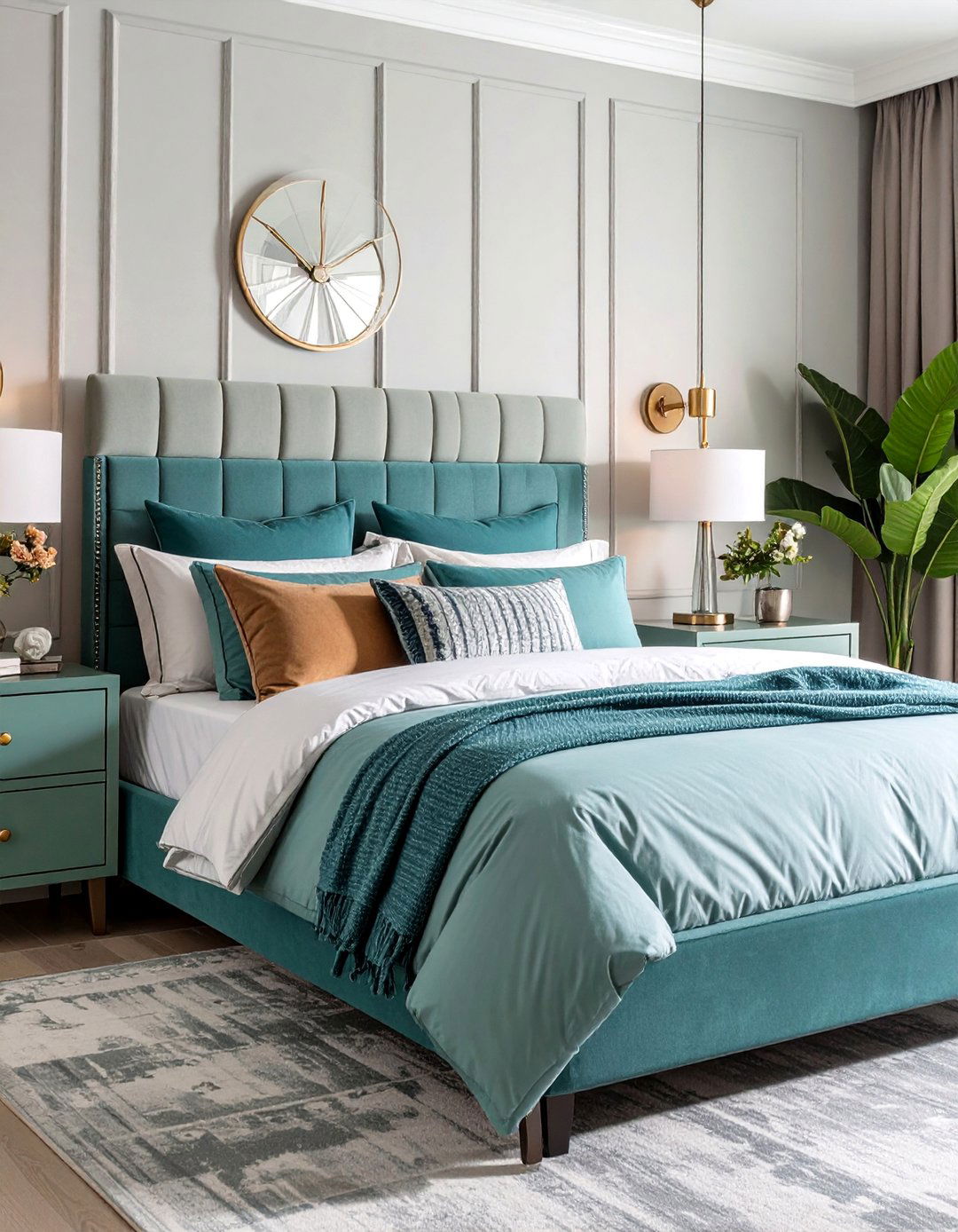 Mixed Metal Hardware in Teal and Grey Bedroom - 25 Teal and Grey Bedroom Ideas