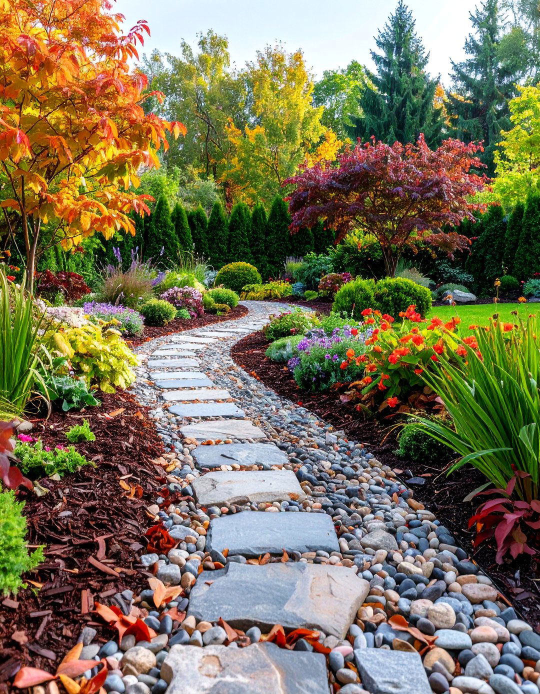 Mixed Mulch and Stone Design - 25 Natural Walkway Ideas